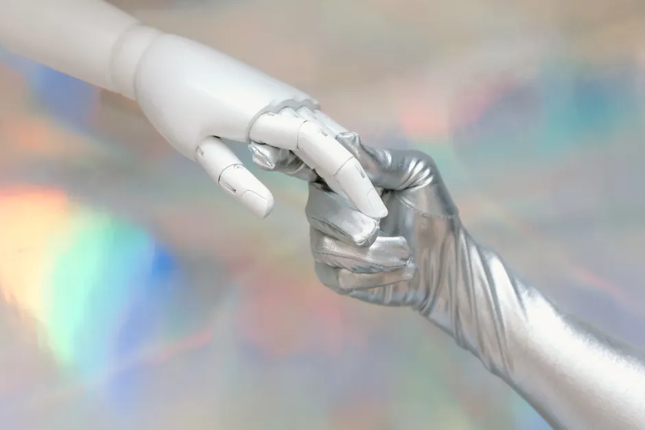 Detail Robot Hand Touching Digital Screen Blue Number 3