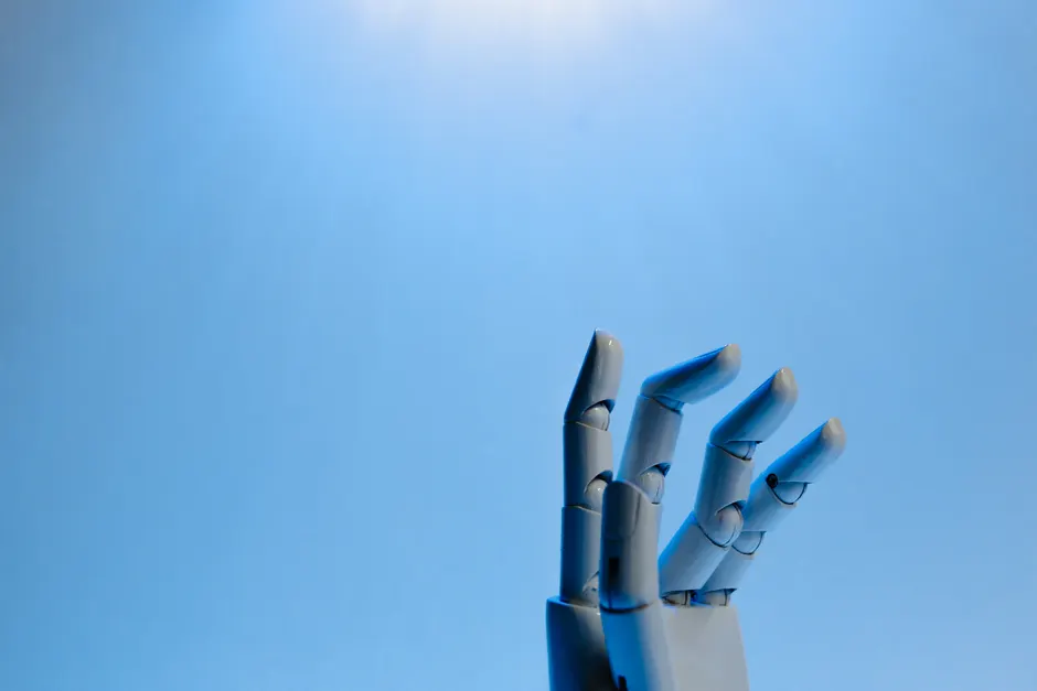 Detail Robot Hand Touching Digital Screen Blue Number 5