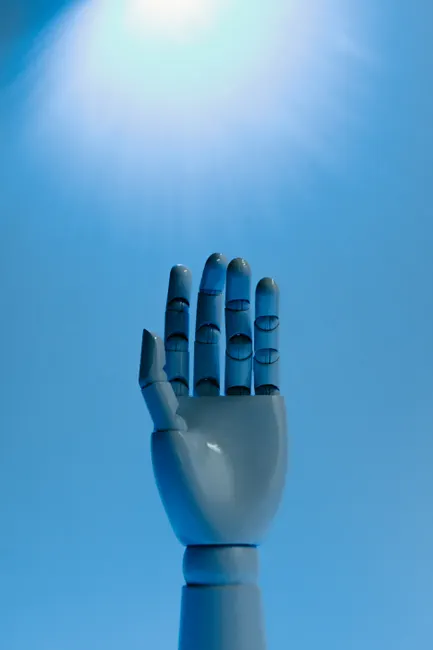 Detail Robot Hand Touching Digital Screen Blue Number 7