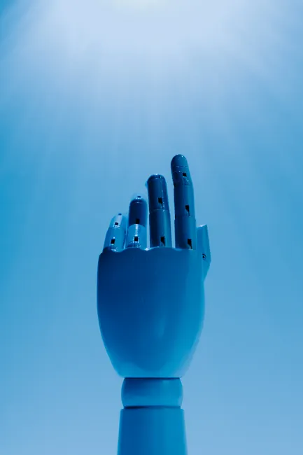 Detail Robot Hand Touching Digital Screen Blue Number 8
