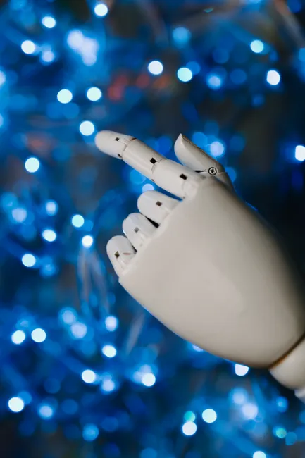 Detail Robot Hand Touching Digital Screen Blue Number 10