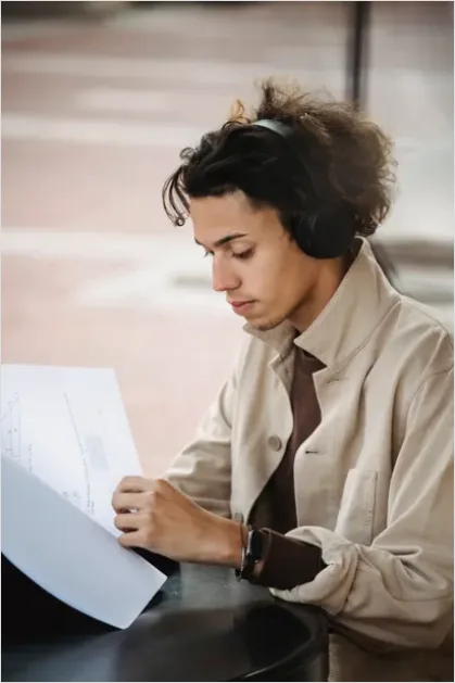 Detail Student Wearing Headphones Studying Photo Number 7