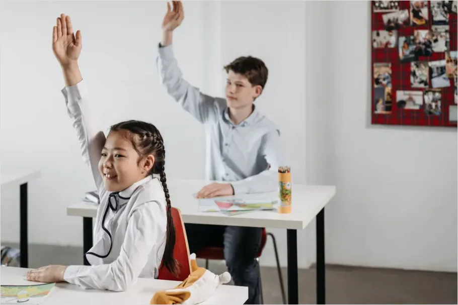 Detail Students Raising Hands Classroom Photo Number 14