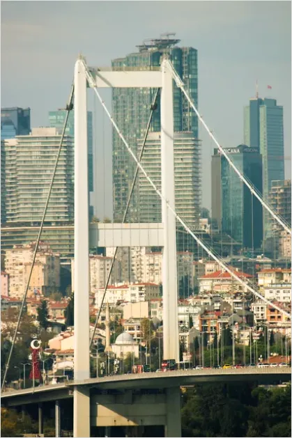Detail Suspension Bridge City Skyline Photo Number 3