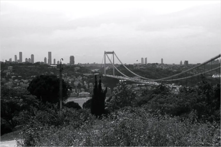 Detail Suspension Bridge City Skyline Photo Number 4