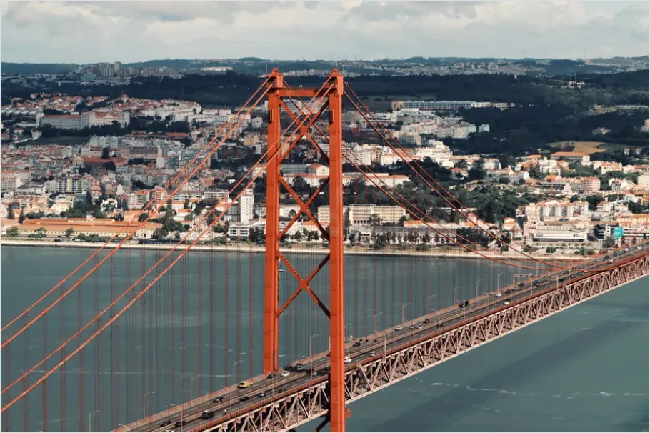 Detail Suspension Bridge City Skyline Photo Number 7