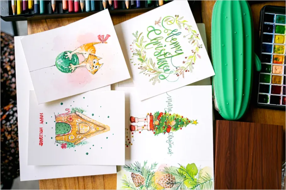 Detail Holiday Illustration Christmas Watercolor Scene Number 10