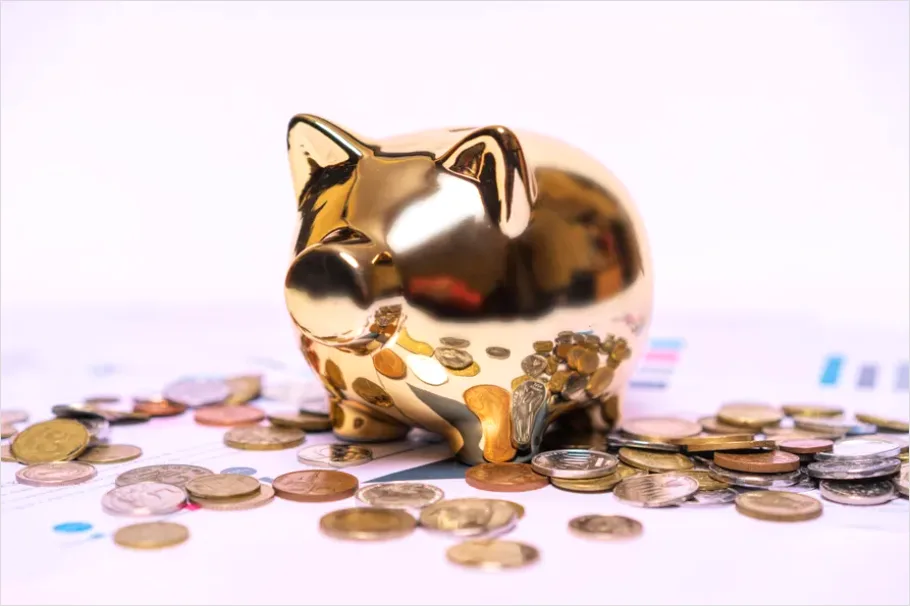 Detail Piggy Bank And Coins On Table Photo Number 4
