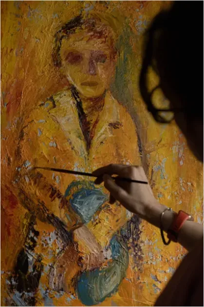 Portrait Painting Artist Working Close Up 7d37