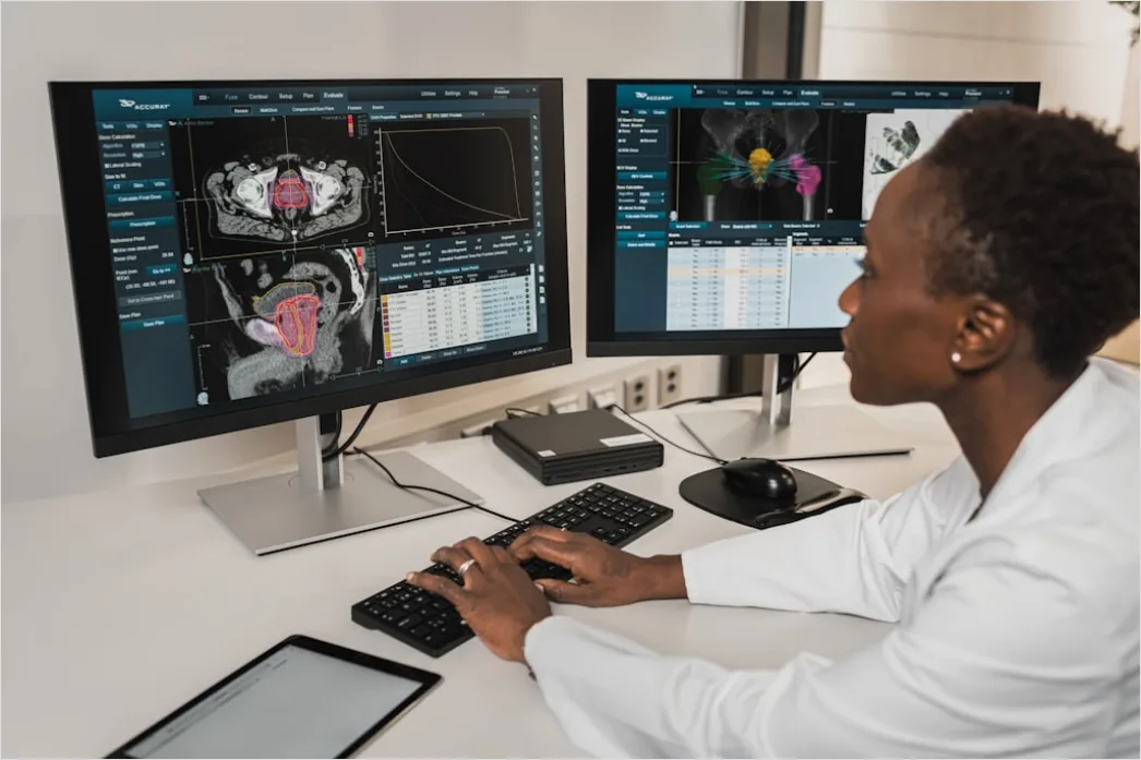 Detail Radiologist Analyzing Scans Workstation Number 3
