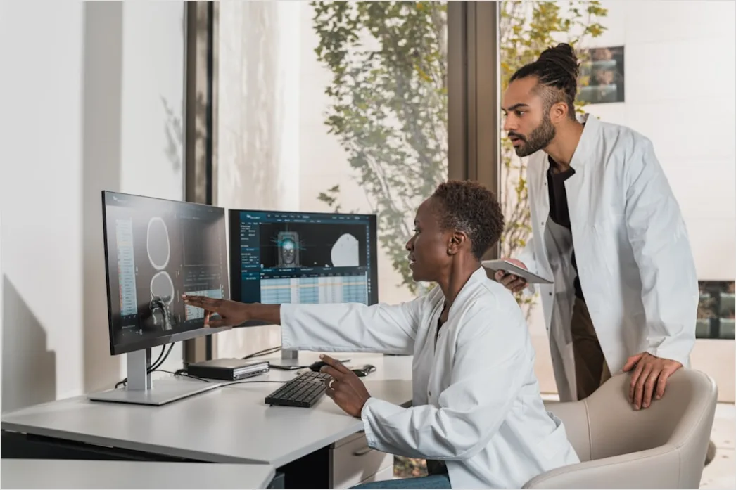 Detail Radiologist Analyzing Scans Workstation Number 4