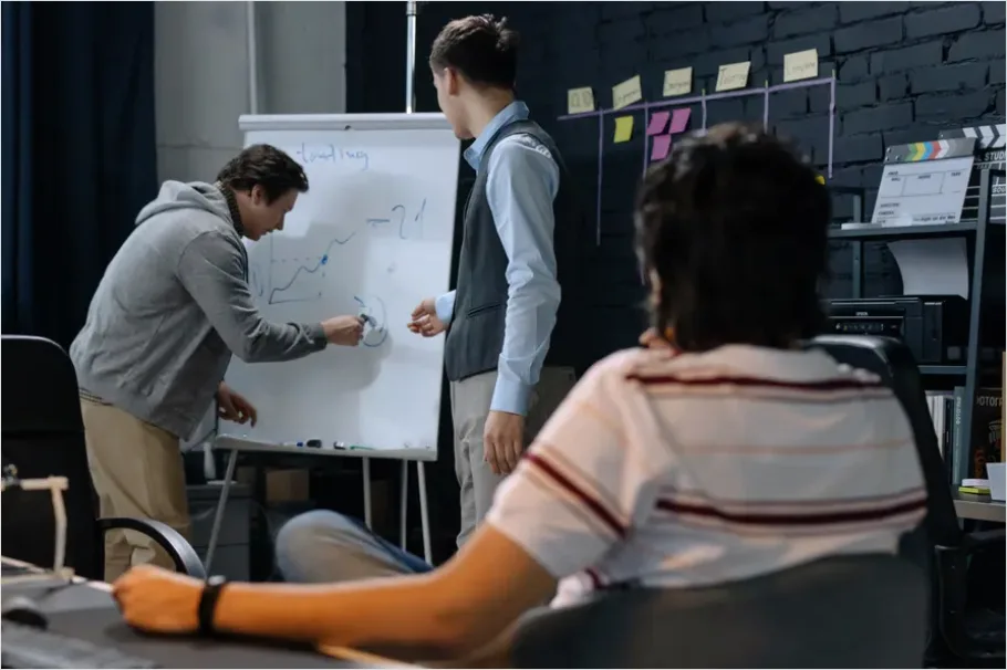Detail Startup Team Brainstorming Whiteboard Photo Number 2