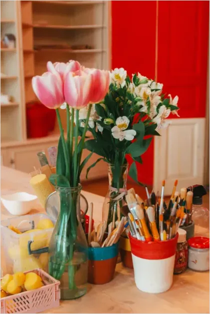 Detail Still Life Painting With Flowers Vase Number 13