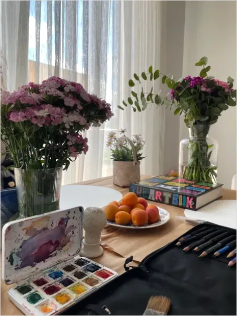 Detail Still Life Painting With Flowers Vase Number 4