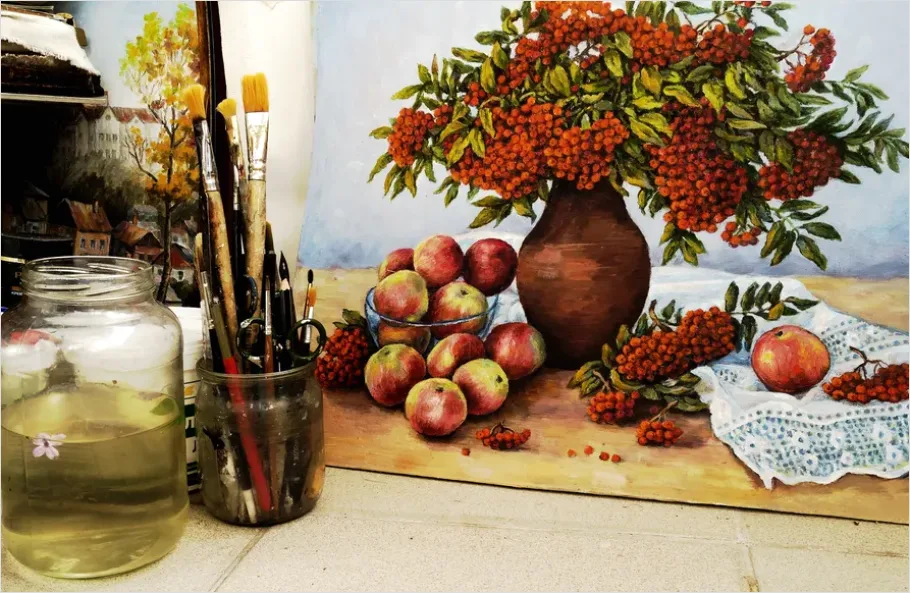 Detail Still Life Painting With Flowers Vase Number 8