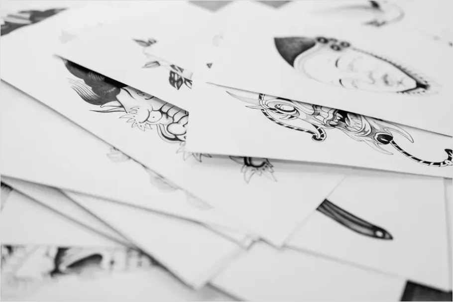 Tattoo Flash Illustration Black Ink Sheet 7003