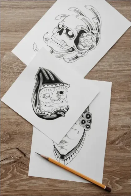 Detail Tattoo Flash Illustration Black Ink Sheet Number 11