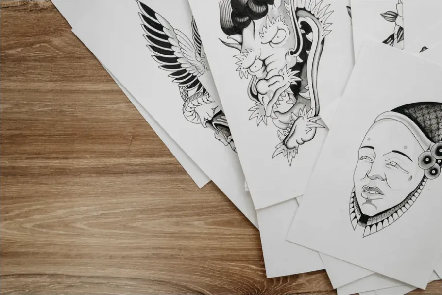 Detail Tattoo Flash Illustration Black Ink Sheet Number 12
