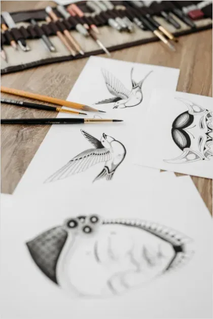 Detail Tattoo Flash Illustration Black Ink Sheet Number 16