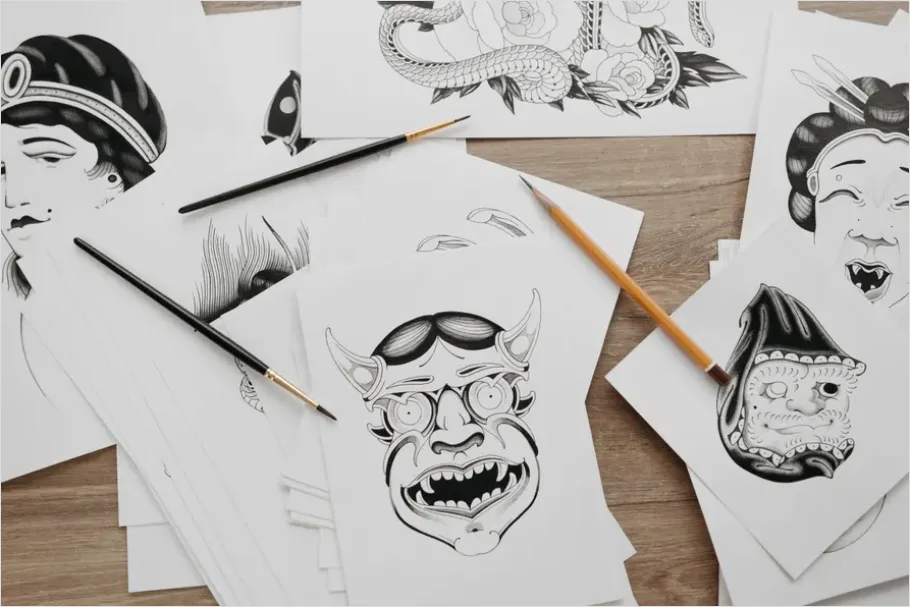 Detail Tattoo Flash Illustration Black Ink Sheet Number 3