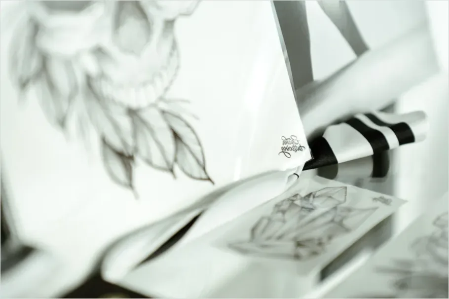 Detail Tattoo Flash Illustration Black Ink Sheet Number 9