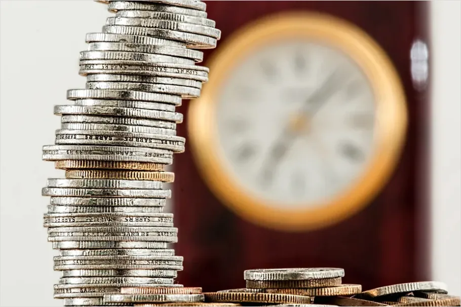 Detail Time Is Money Concept Clock And Coins Photo Number 3