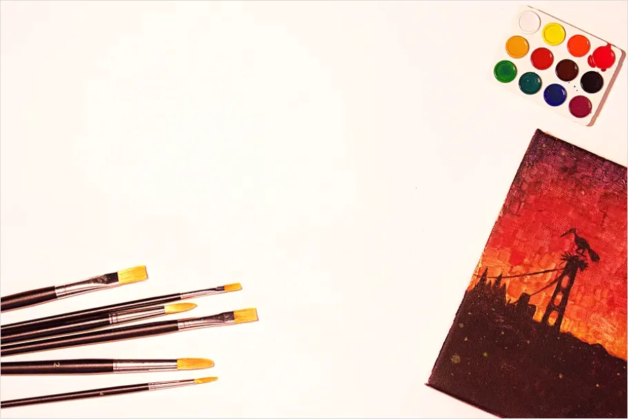 Detail Watercolor Palette And Brushes Flat Lay Number 12