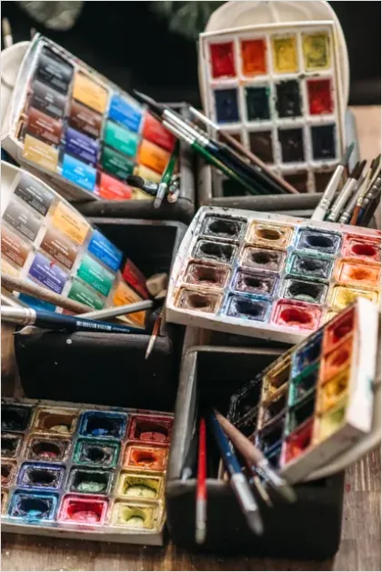 Detail Watercolor Palette And Brushes Flat Lay Number 13