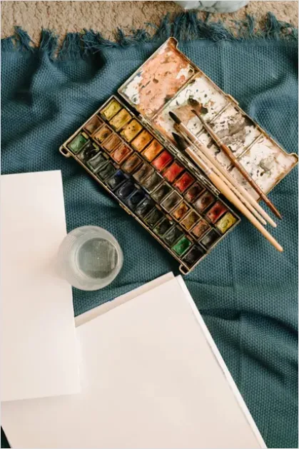 Detail Watercolor Palette And Brushes Flat Lay Number 16