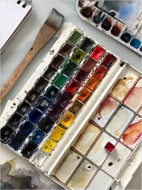 Detail Watercolor Palette And Brushes Flat Lay Number 5