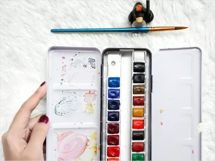Detail Watercolor Palette And Brushes Flat Lay Number 6