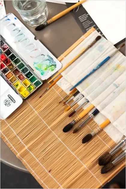 Detail Watercolor Palette And Brushes Flat Lay Number 8