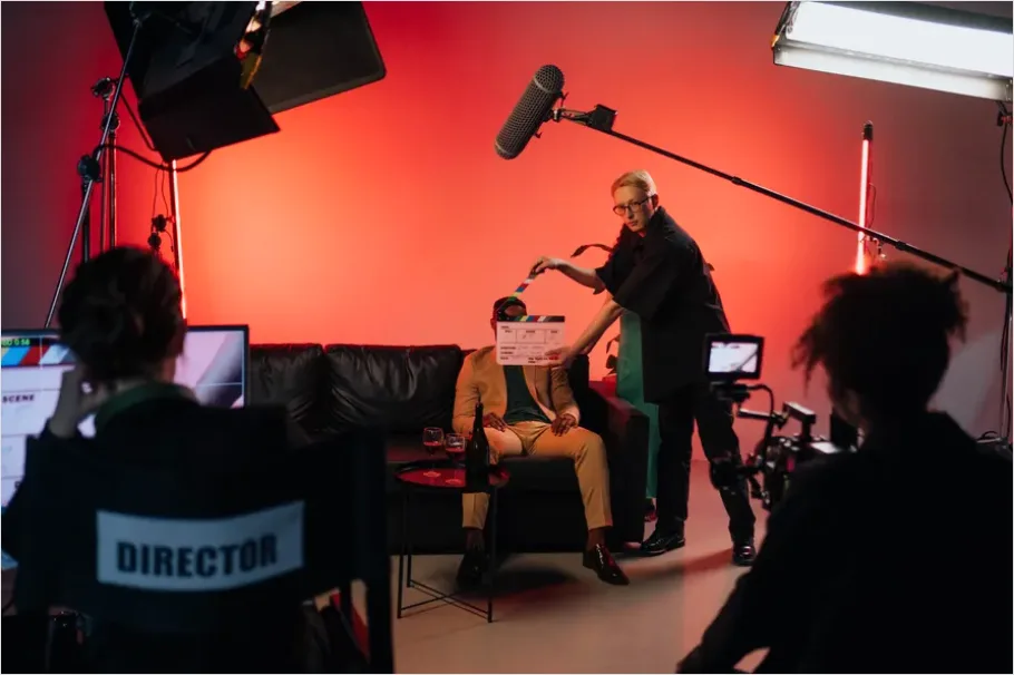 Detail Boom Microphone Over Actors Photo Number 8
