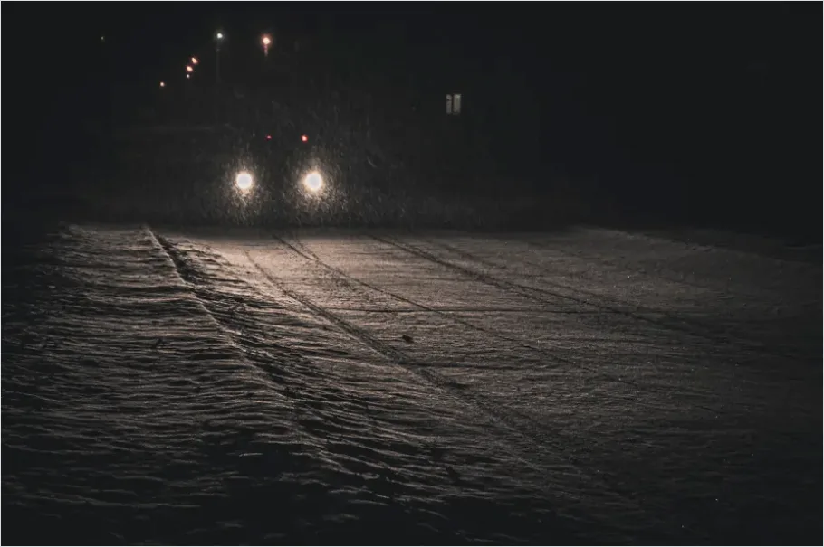 Car Headlights On Dark Road Photo Feea