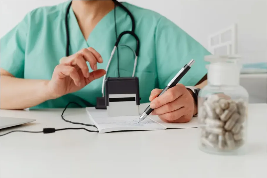 Detail Doctor Writing Prescription Pad Close Up Number 9