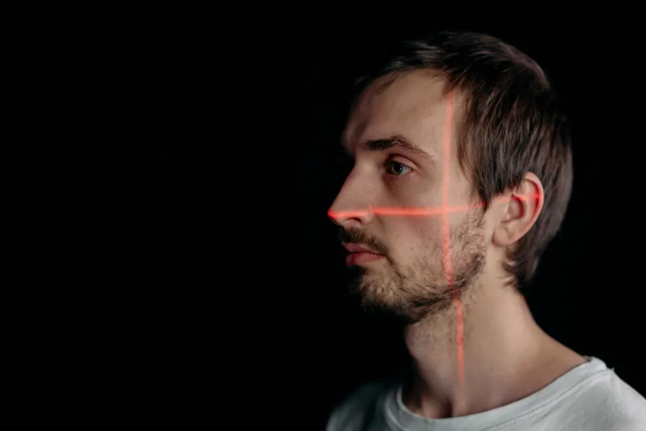 Detail Face Id Scanning Concept Neon Overlay Number 9