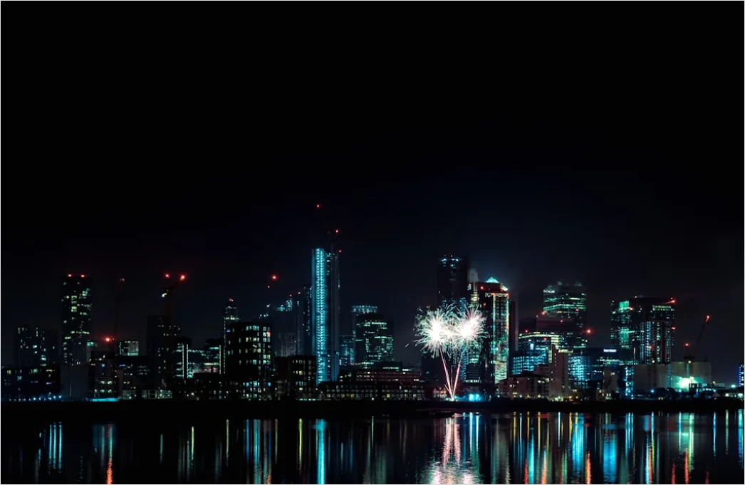 Detail Fireworks Over City Skyline Night Number 8