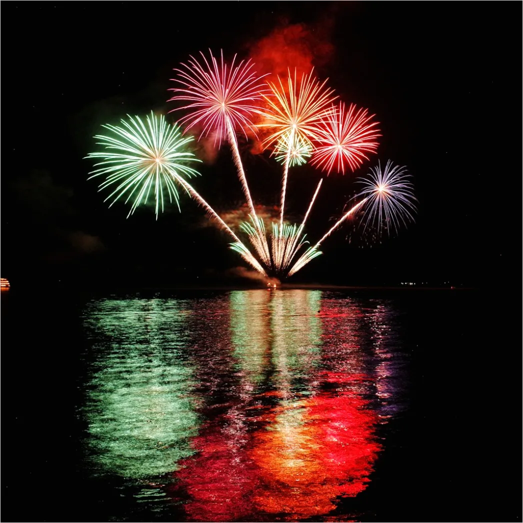 Detail Fireworks Reflection On Water Long Exposure Number 2