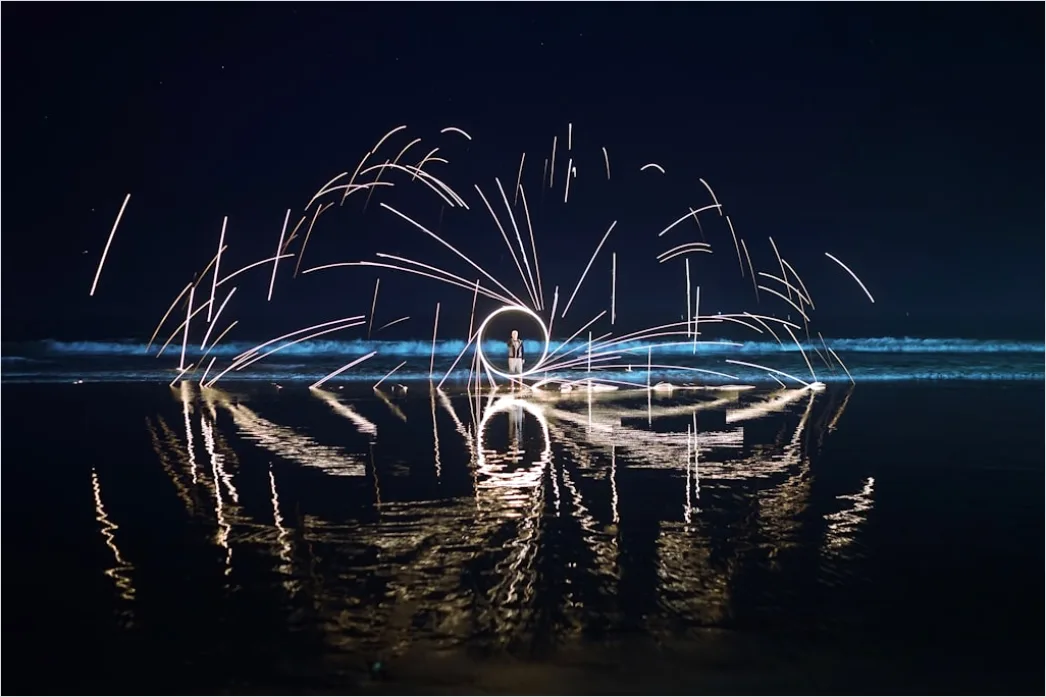 Detail Fireworks Reflection On Water Long Exposure Number 13