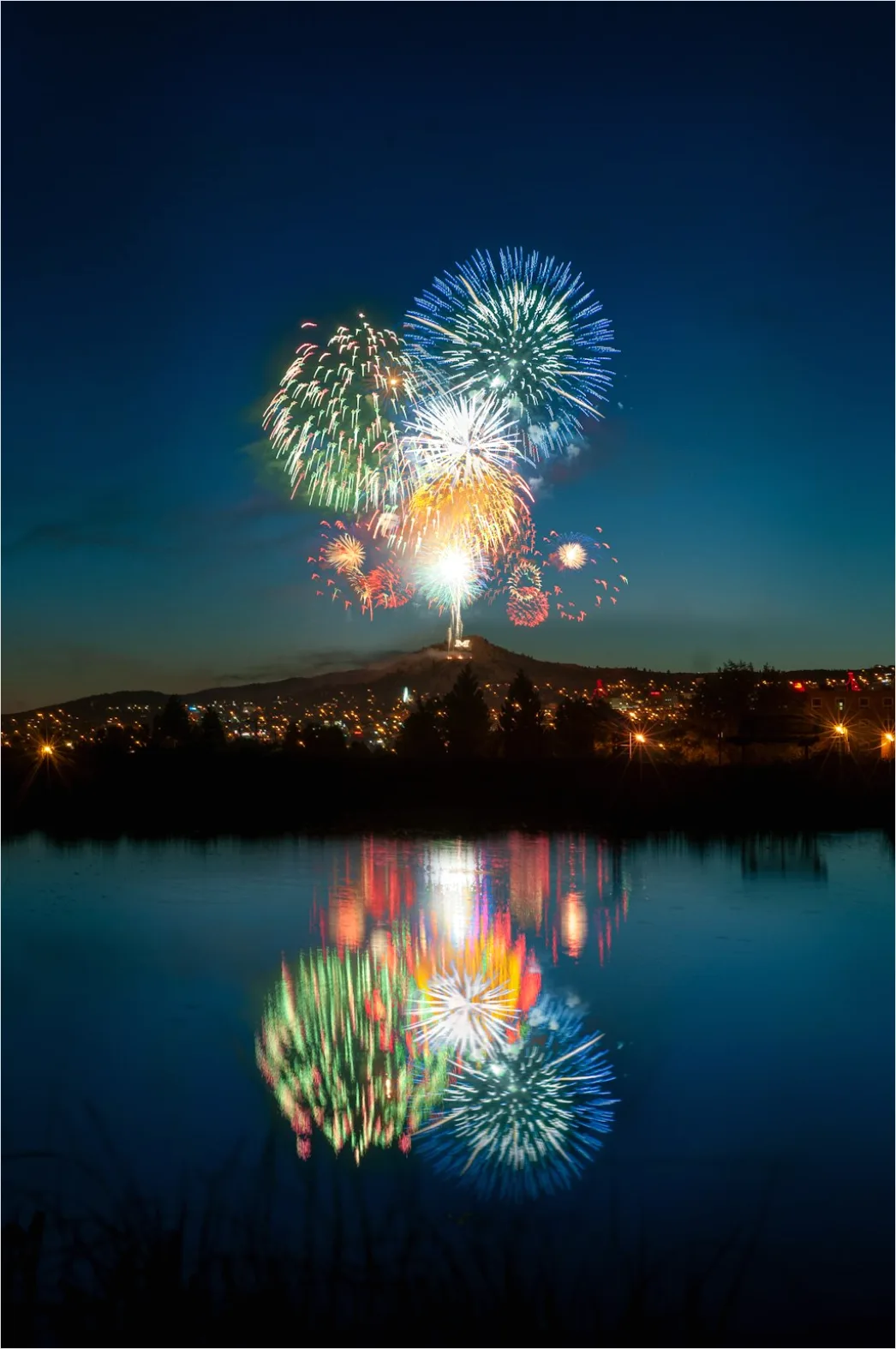 Detail Fireworks Reflection On Water Long Exposure Number 15