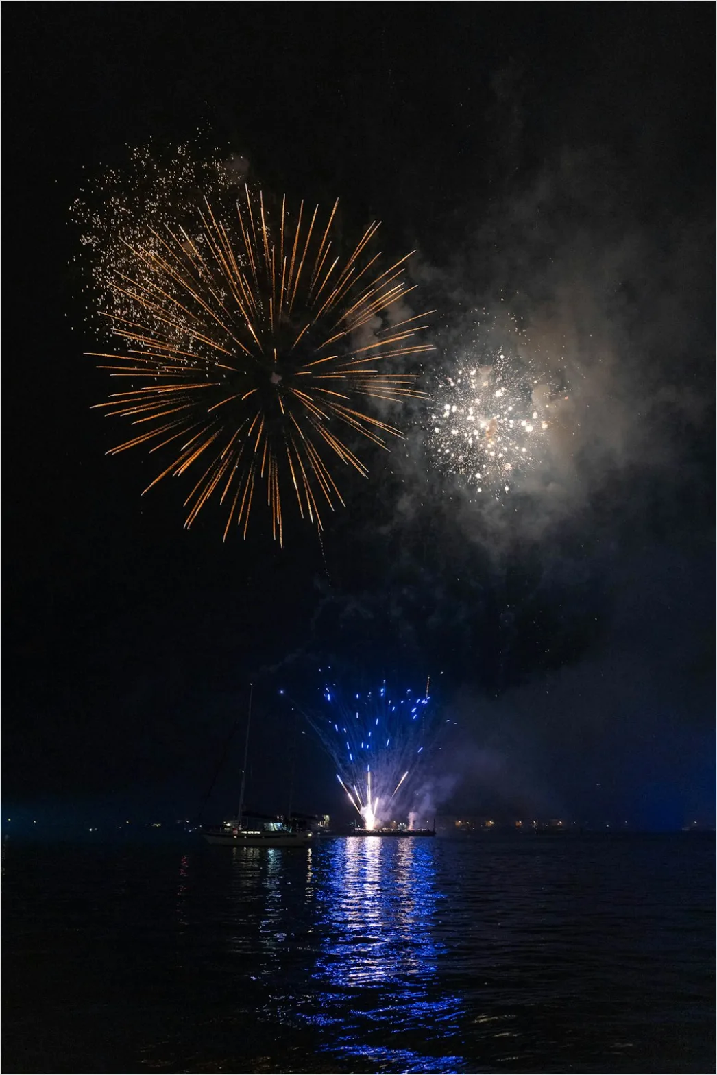 Detail Fireworks Reflection On Water Long Exposure Number 8