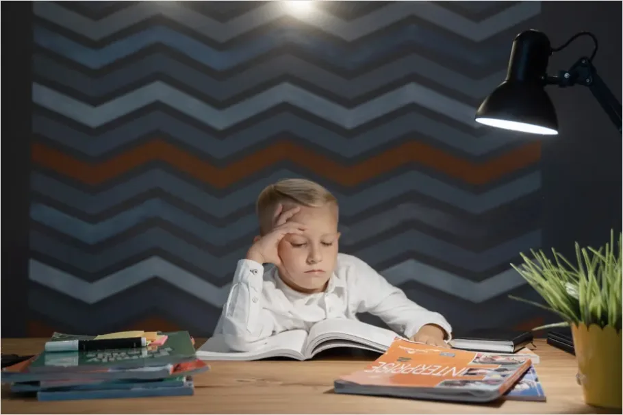 Detail Child Doing Homework At Desk Lamp Number 11
