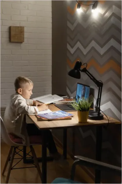 Detail Child Doing Homework At Desk Lamp Number 14
