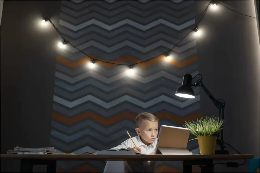 Detail Child Doing Homework At Desk Lamp Number 16
