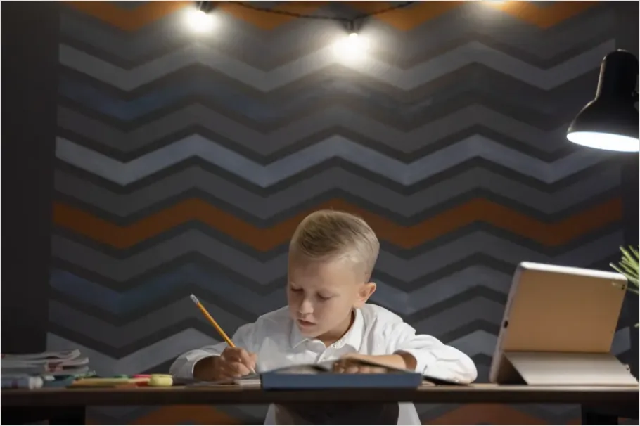 Detail Child Doing Homework At Desk Lamp Number 4
