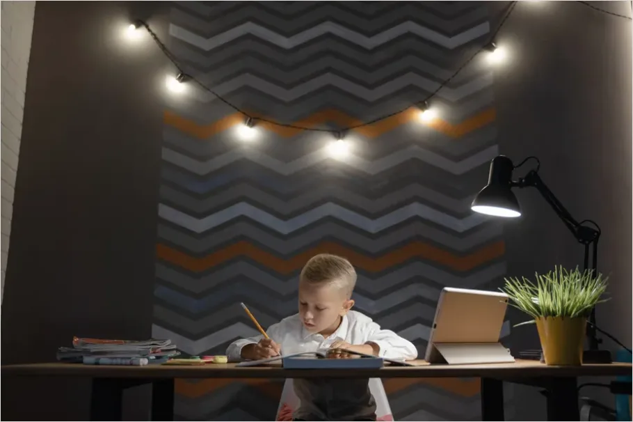 Detail Child Doing Homework At Desk Lamp Number 9