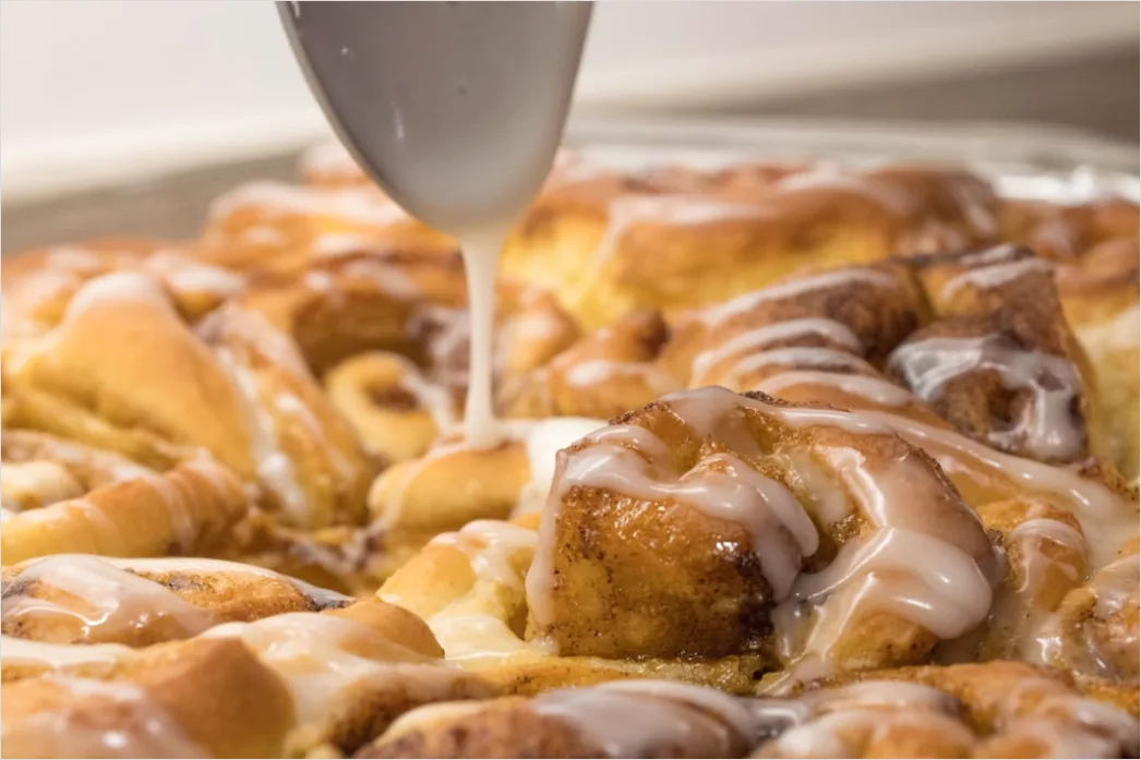 Detail Cinnamon Rolls Icing Drizzle Close Up Number 3