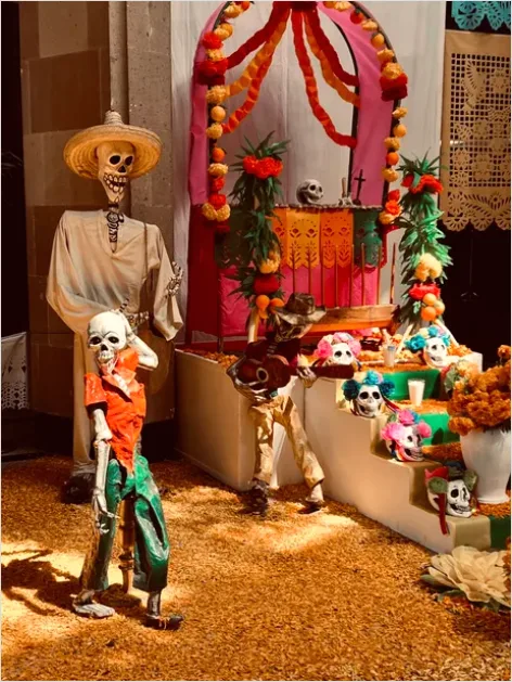 Detail Day Of The Dead Altar Marigolds Candles Number 2