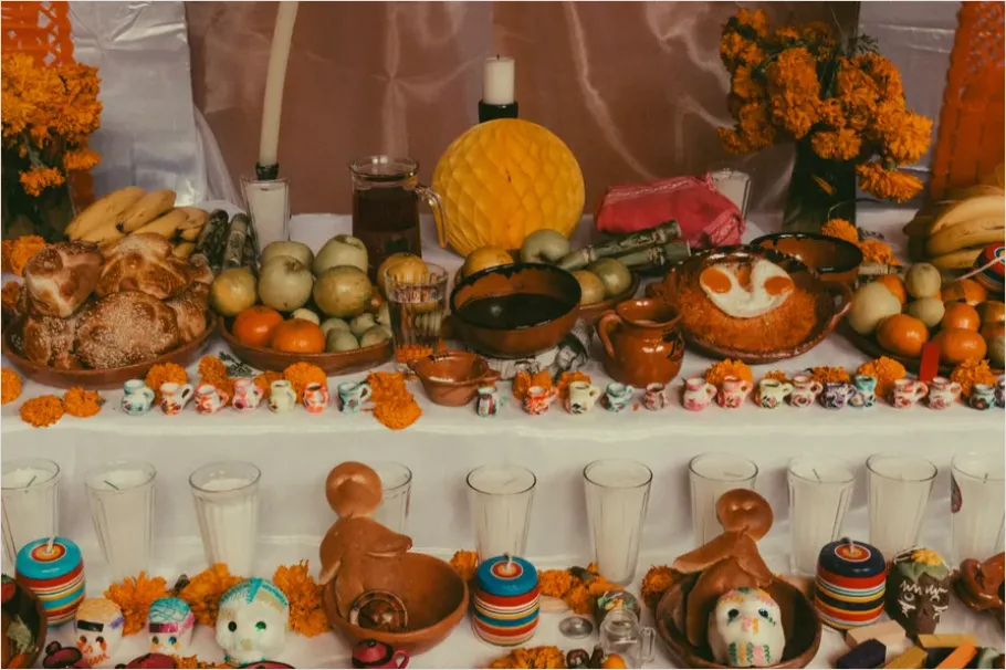 Detail Day Of The Dead Altar Marigolds Candles Number 13