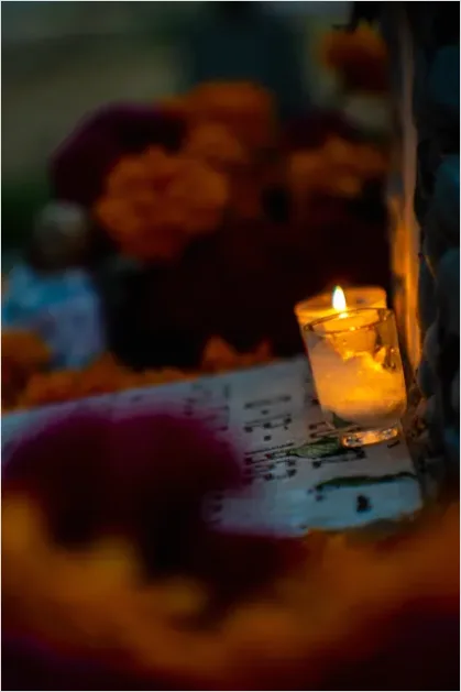 Detail Day Of The Dead Altar Marigolds Candles Number 16